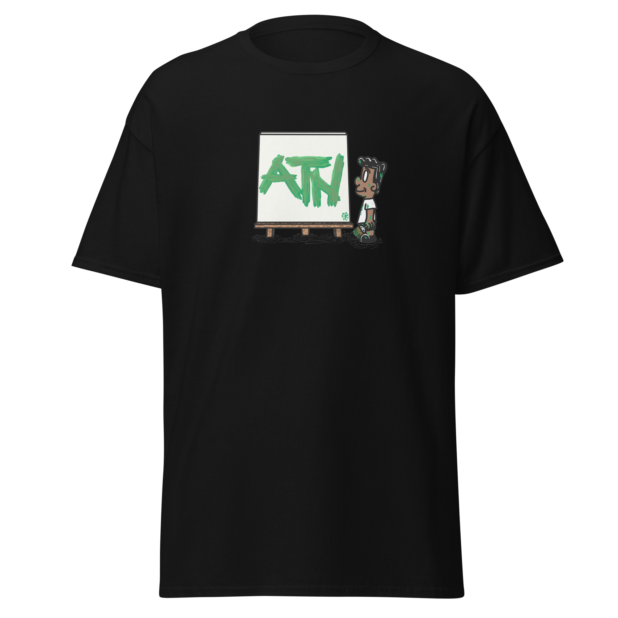 Black Aldo character shirt.