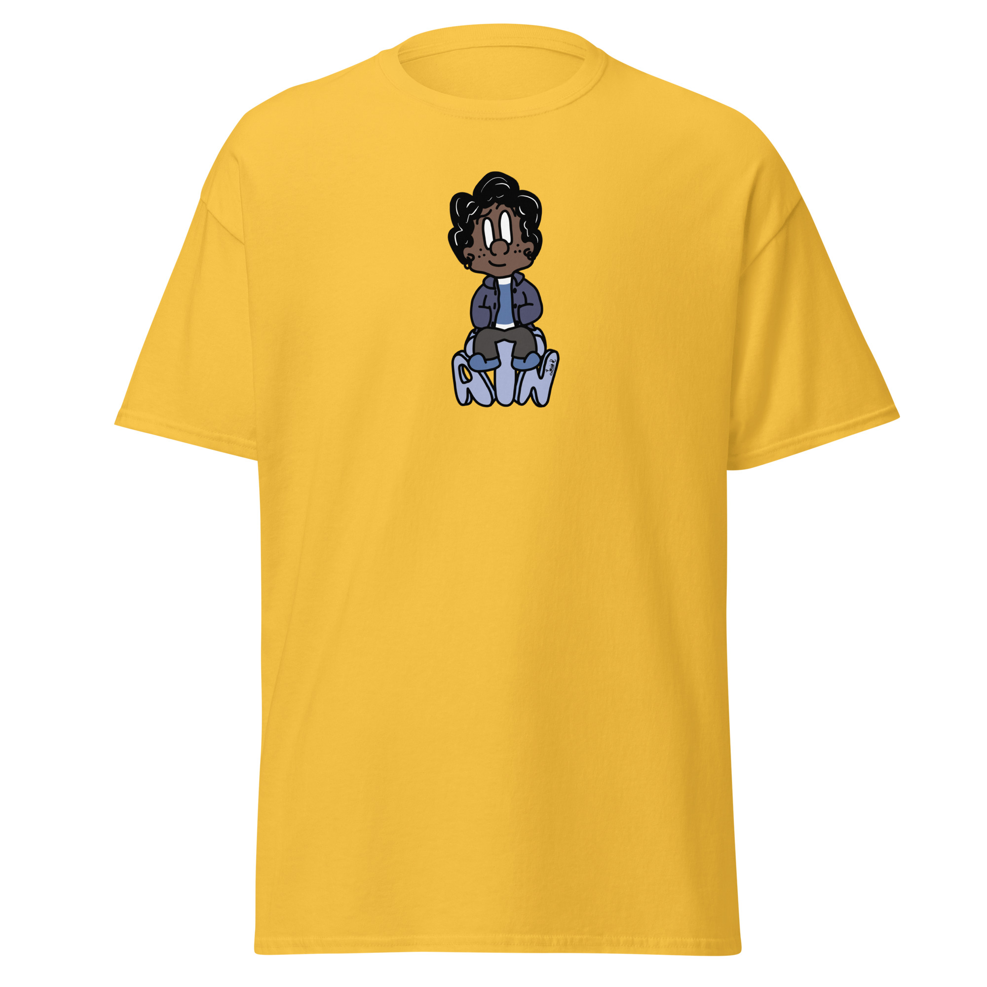 Daisy yellow Kiwi character shirt.
