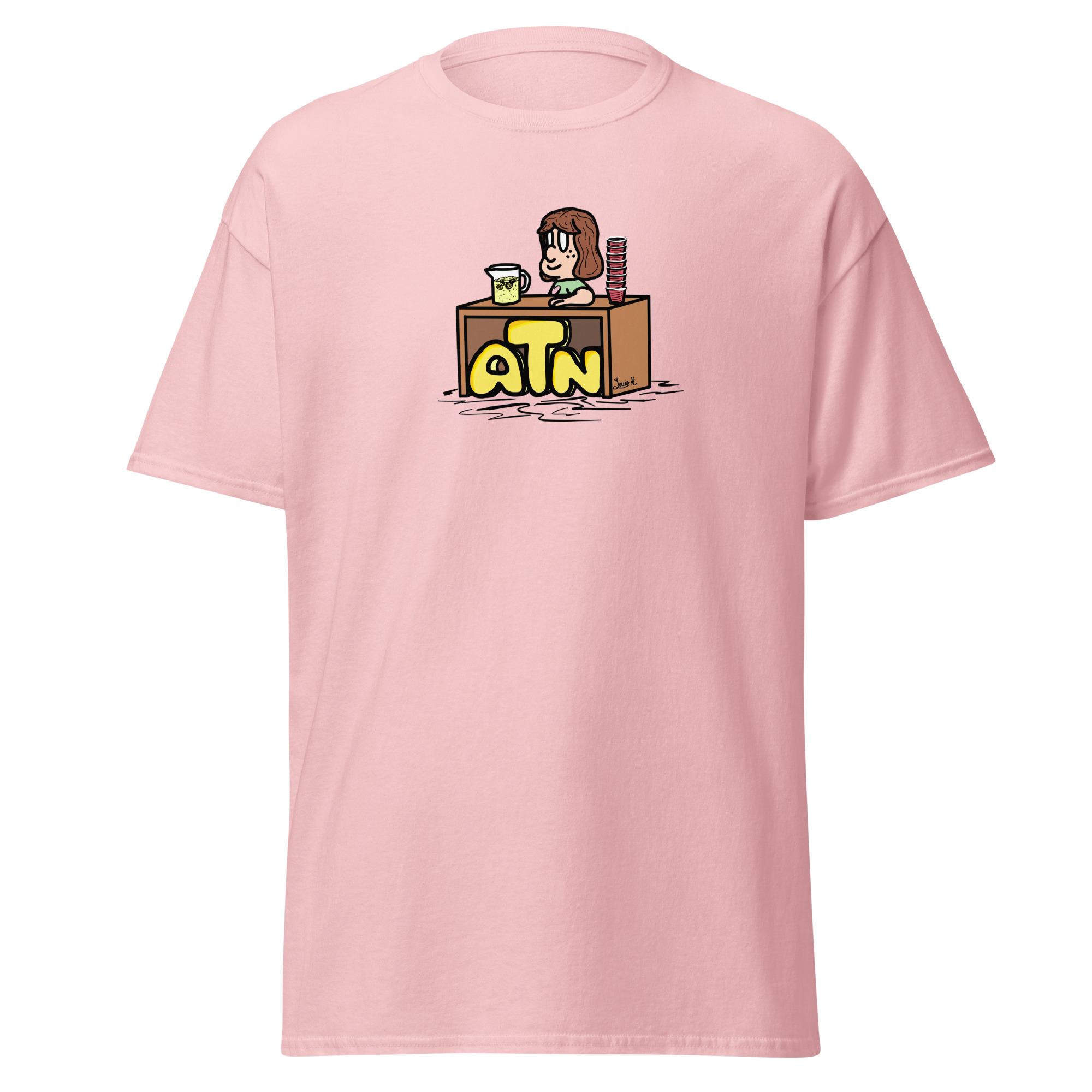 Light pink Liz character shirt.