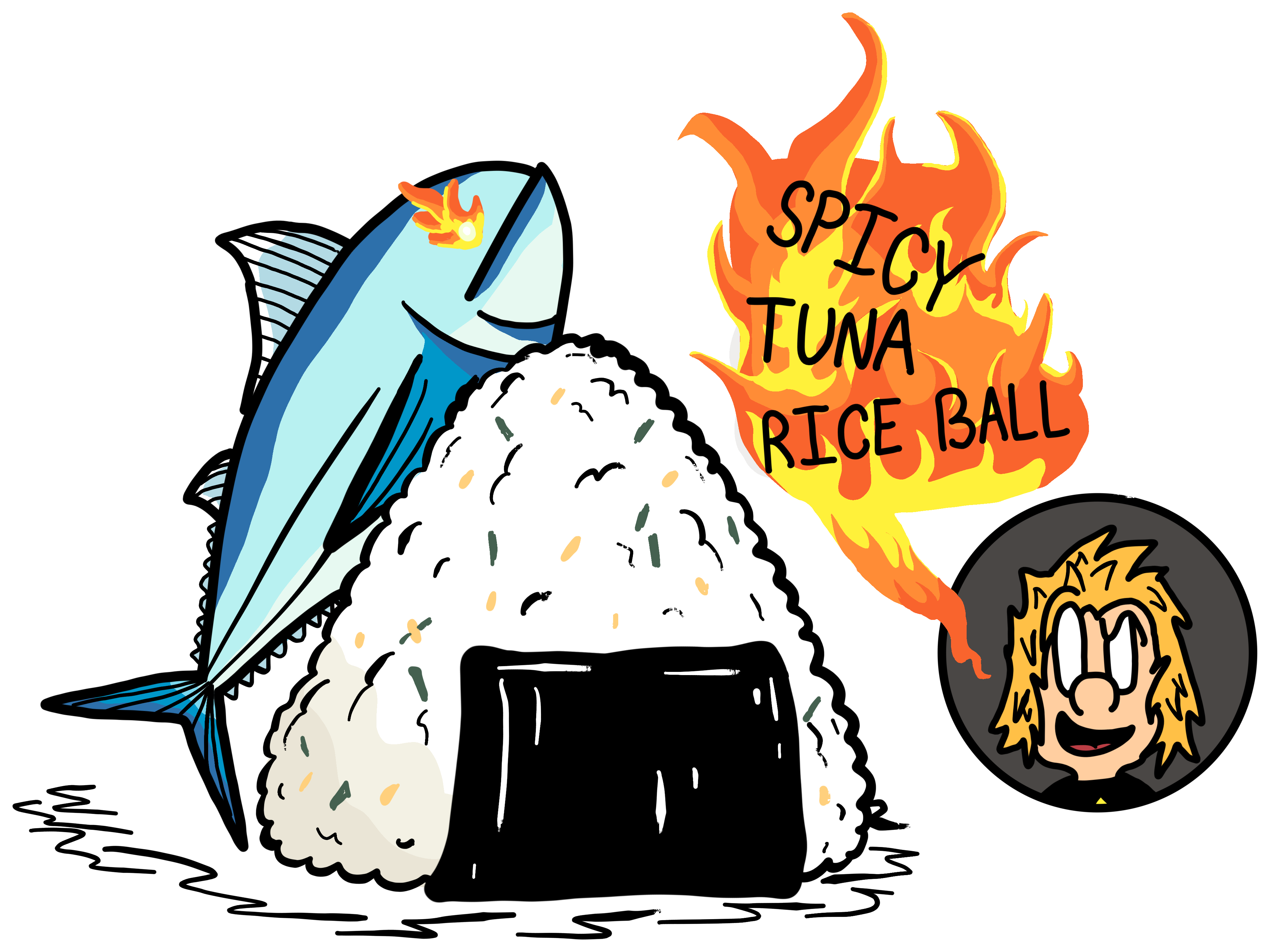 Spicy tuna onigiri illustration.