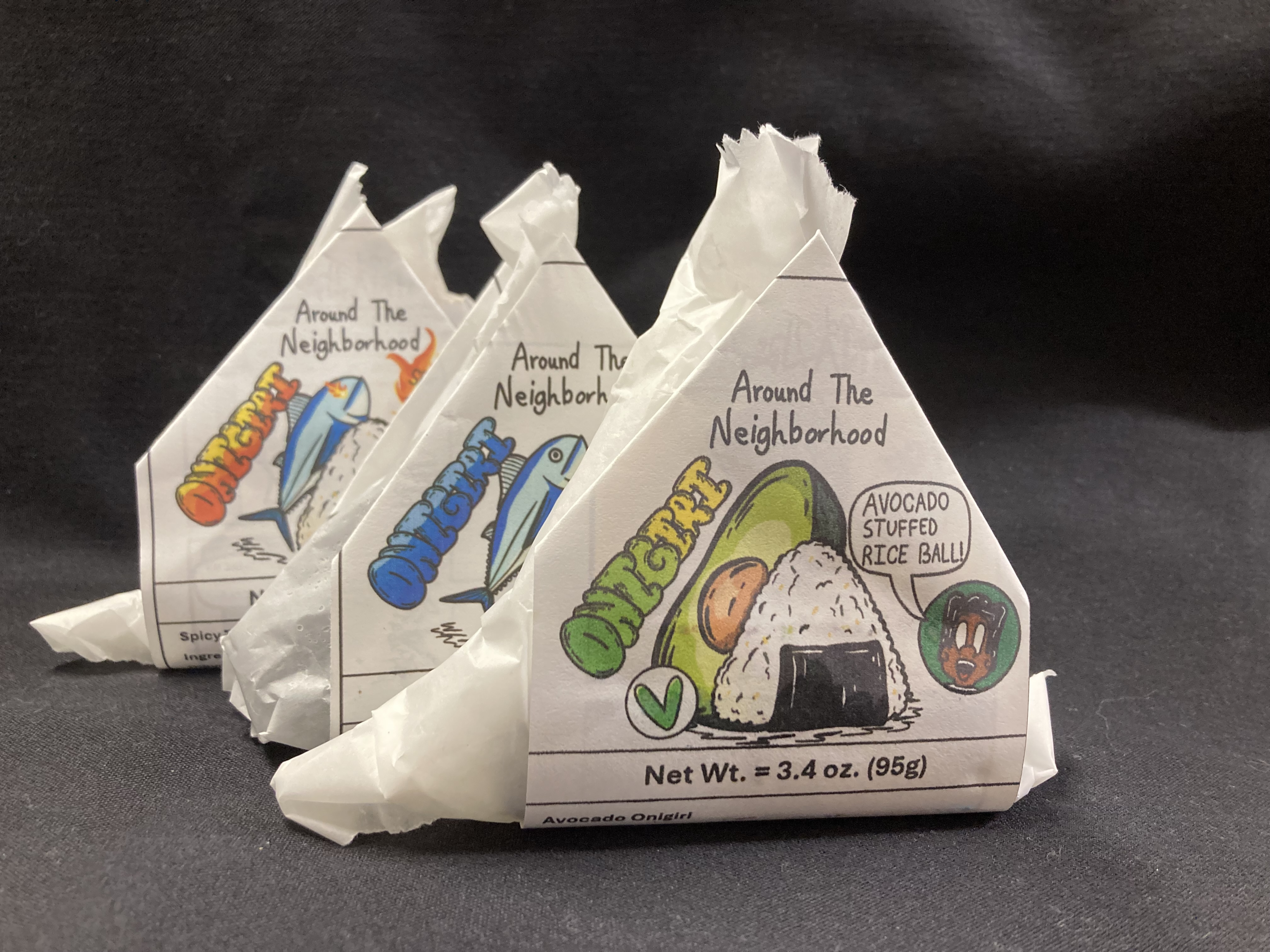 Wrapped Around the Neighborhood onigiri arranged for delivery.